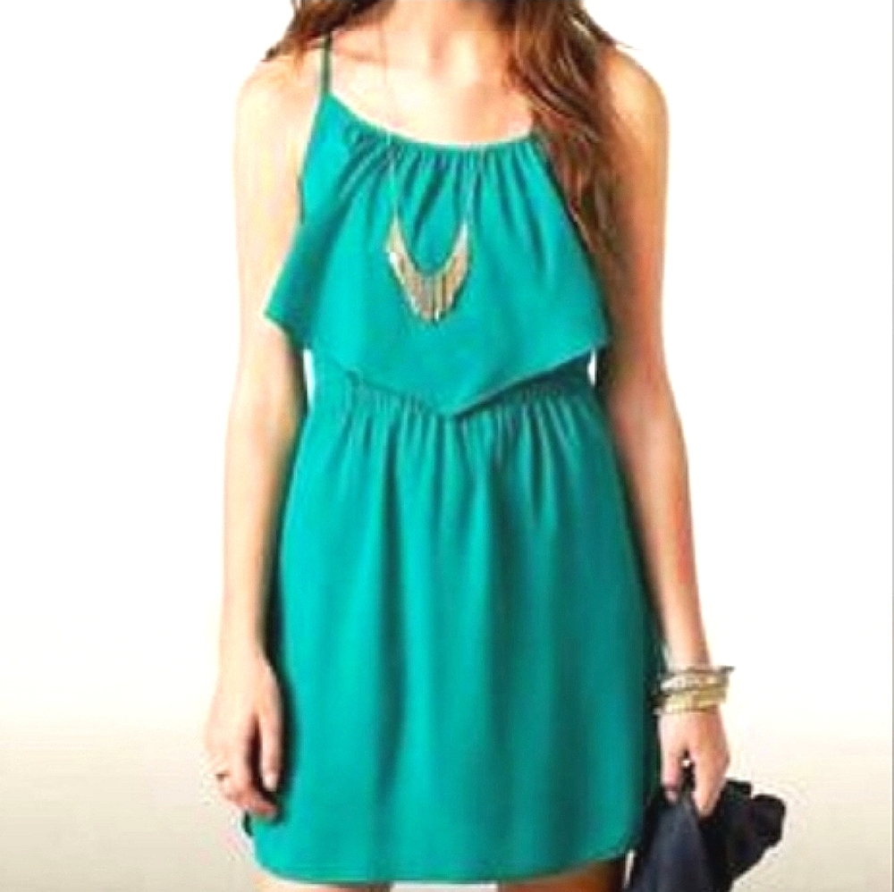 American Eagle Emerald Flounce Chiffon Dress